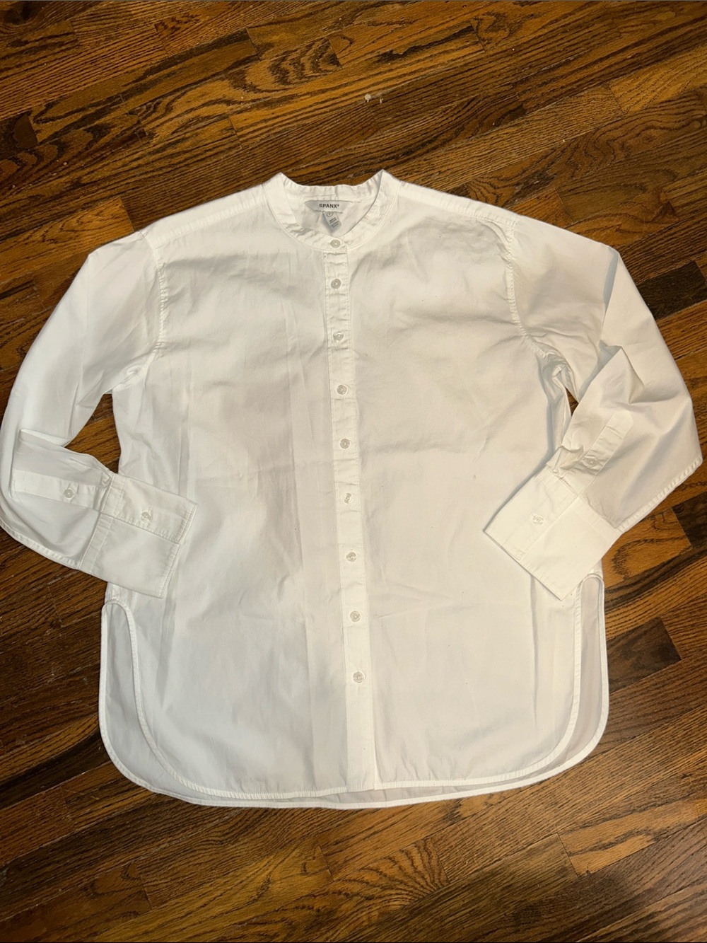 SPANX White Mandarin Collar Button-Up Shirt SZ Small Gorgeous!